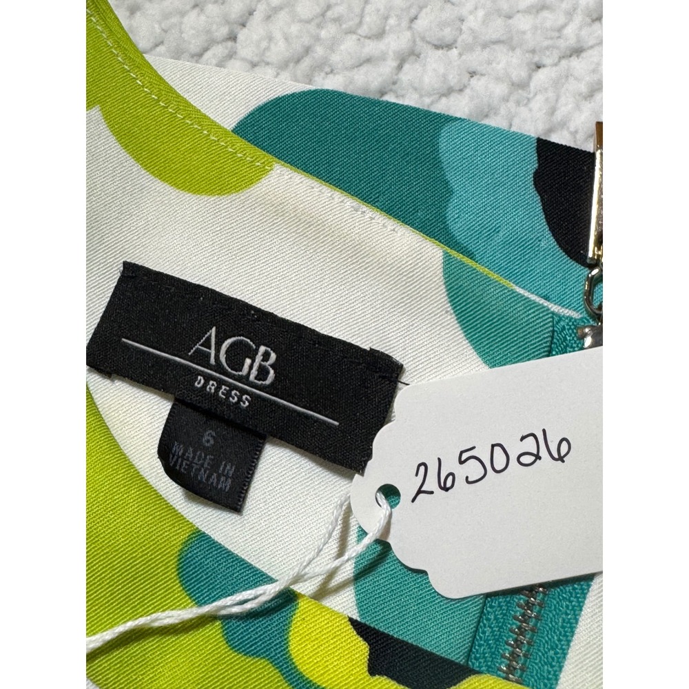 AGB Dress Womens Size 6 Floral Sheath Cap Sleeve Exposed Zipper Teal Lime White - Picture 12 of 13
